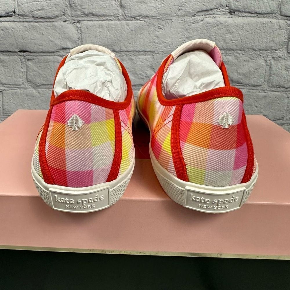 Kate Spade Tennison Pink Madras Plaid Fashion Sneakers Shoes Lace-Up NEW - Picture 5 of 6